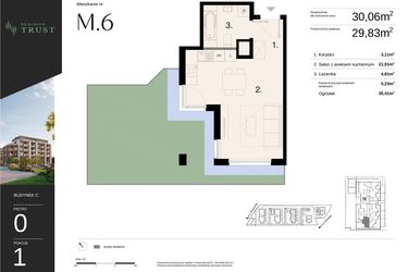 Rzut - Mieszkanie na sprzedaż 1 pokój o powierzchni 30,06 m² - numer C - M.6 w Dzielnica Trust - etap I