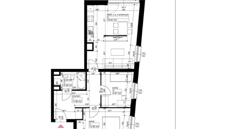 Rzut - Mieszkanie na sprzedaż 3 pokoje o powierzchni 62,34 m² - numer B/1/4/18 w Malta Wołkowyska etap III
