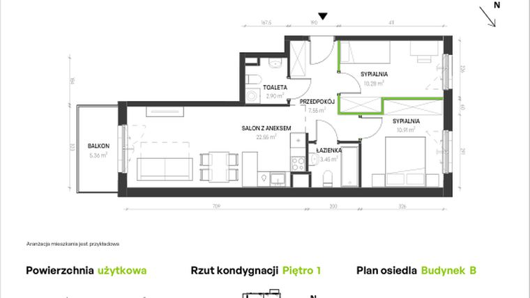 Rzut - Mieszkanie na sprzedaż 3 pokoje o powierzchni 57,64 m² - numer B/A/4 w Augustowska Vita