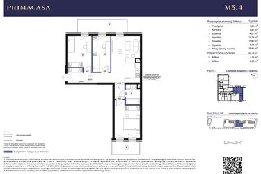 Rzut - Mieszkanie na sprzedaż 4 pokoje o powierzchni 69,28 m² - numer B2 – M3.4 w Primacasa