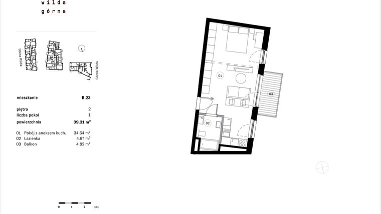 Rzut - Mieszkanie na sprzedaż 1 pokój o powierzchni 39,31 m² - numer B.23 w Dolna Górna Wilda