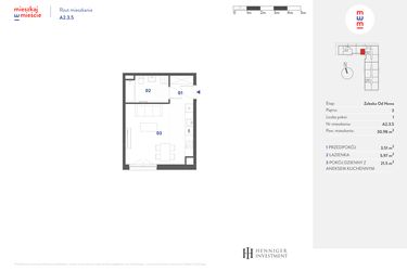 Rzut - Mieszkanie na sprzedaż 1 pokój o powierzchni 30,98 m² - numer A2.3.5 w Mieszkaj w mieście Załęska od Nowa