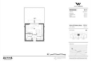 Rzut - Mieszkanie na sprzedaż 1 pokój o powierzchni 29,3 m² - numer B1.11 w Tarasy Wierzycy