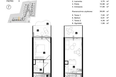 Rzut - Mieszkanie na sprzedaż 2 pokoje o powierzchni 38,69 m² - numer A.0.6 w Cisha Apartamenty Dziwnów