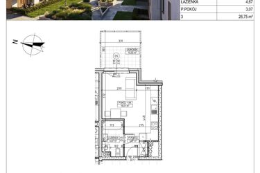 Rzut - Mieszkanie na sprzedaż 1 pokój o powierzchni 26,75 m² - numer M.B7.00.07 w Osiedle Harmonia bud. B7