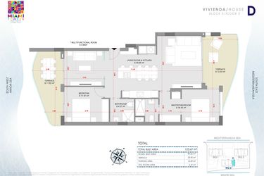 Rzut - Mieszkanie na sprzedaż 3 pokoje o powierzchni 123,47 m² - numer P2-BL3-D w Miami Towers