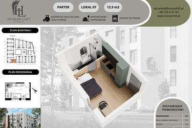 Rzut - Mieszkanie na sprzedaż 1 pokój o powierzchni 13,9 m² - numer 7 w Hussar Loft - Apartamenty inwestycyjne