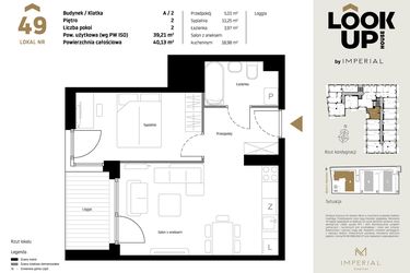 Rzut - Mieszkanie na sprzedaż 2 pokoje o powierzchni 39,21 m² - numer A49 w Look Up House