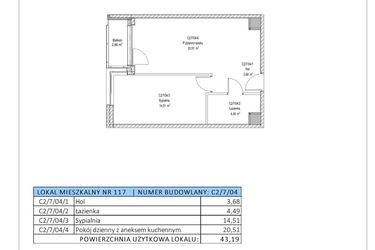 Rzut - Mieszkanie na sprzedaż 2 pokoje o powierzchni 43,19 m² - numer C2/7/04 w Chylońska STO10 etap III