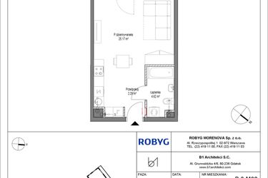 Rzut - Mieszkanie na sprzedaż 1 pokój o powierzchni 32,08 m² - numer B.3M02 w Leszczyńskich 2