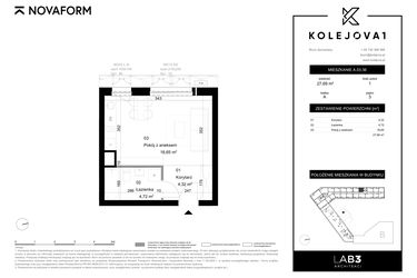 Rzut - Mieszkanie na sprzedaż 1 pokój o powierzchni 27,69 m² - numer A-03-36 w Kolejova 1