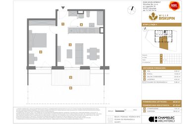 Rzut - Mieszkanie na sprzedaż 2 pokoje o powierzchni 46,64 m² - numer W2 w Wille Biskupin Etap 2.1
