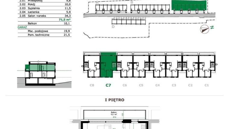 Rzut - Mieszkanie na sprzedaż 3 pokoje o powierzchni 71,5 m² - numer C7.2 w Dębowe Zacisze