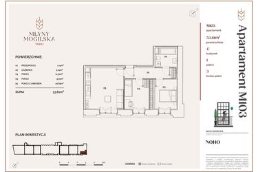 Rzut - Mieszkanie na sprzedaż 3 pokoje o powierzchni 53,61 m² - numer C.103 w Młyny Mogilska