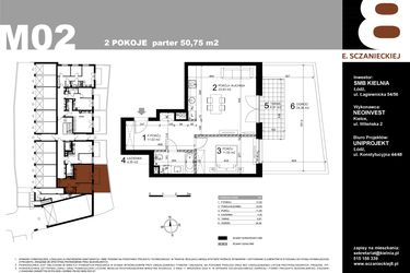 Rzut - Mieszkanie na sprzedaż 2 pokoje o powierzchni 50,75 m² - numer M02 w Sczanieckiej 8