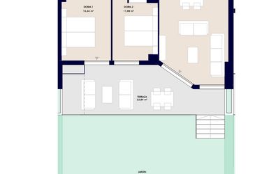 Rzut - Mieszkanie na sprzedaż 3 pokoje o powierzchni 71 m² - numer 2 w Almerimar