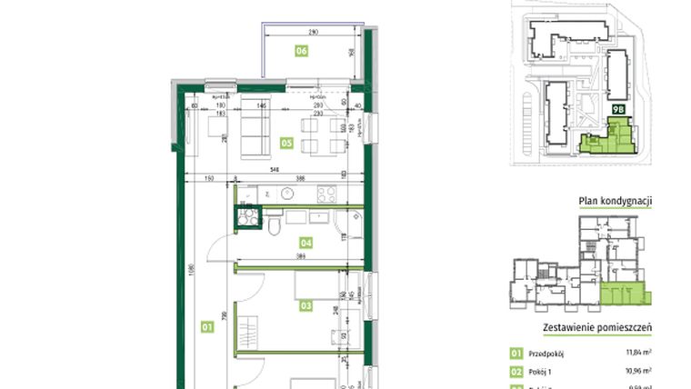 Rzut - Mieszkanie na sprzedaż 3 pokoje o powierzchni 56,25 m² - numer 9B.14 w Zielona Przystań etap III