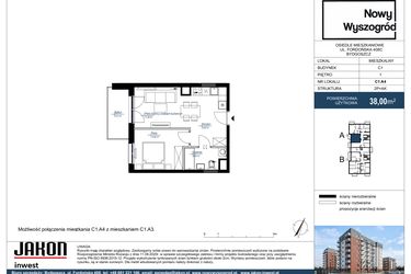 Rzut - Mieszkanie na sprzedaż 2 pokoje o powierzchni 38 m² - numer C1.A4 w Nowy Wyszogród etap II