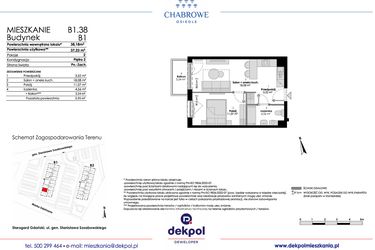 Rzut - Mieszkanie na sprzedaż 2 pokoje o powierzchni 37,23 m² - numer B1.38 w Osiedle Chabrowe