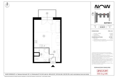 Rzut - Mieszkanie na sprzedaż 1 pokój o powierzchni 34,78 m² - numer E.02.11 w NOW