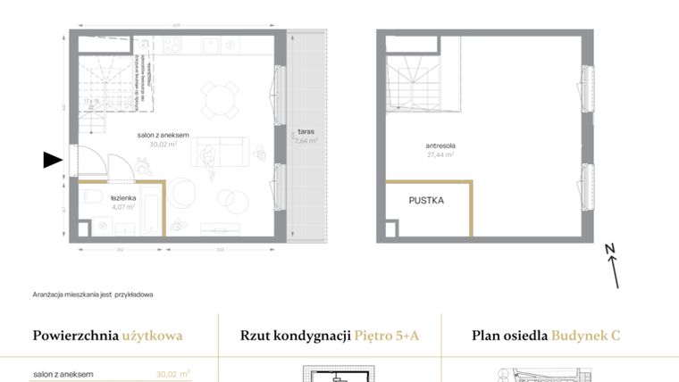 Rzut - Mieszkanie na sprzedaż 1 pokój o powierzchni 61,53 m² - numer C/62 w Królowej Jadwigi