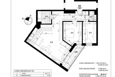 Rzut - Mieszkanie na sprzedaż 3 pokoje o powierzchni 80,28 m² - numer C.83 w Przewóz 4