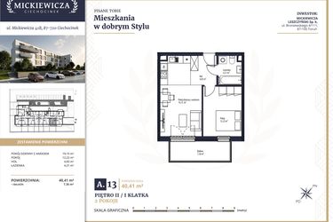 Rzut - Mieszkanie na sprzedaż 2 pokoje o powierzchni 40,41 m² - numer A13 w Mickiewicza