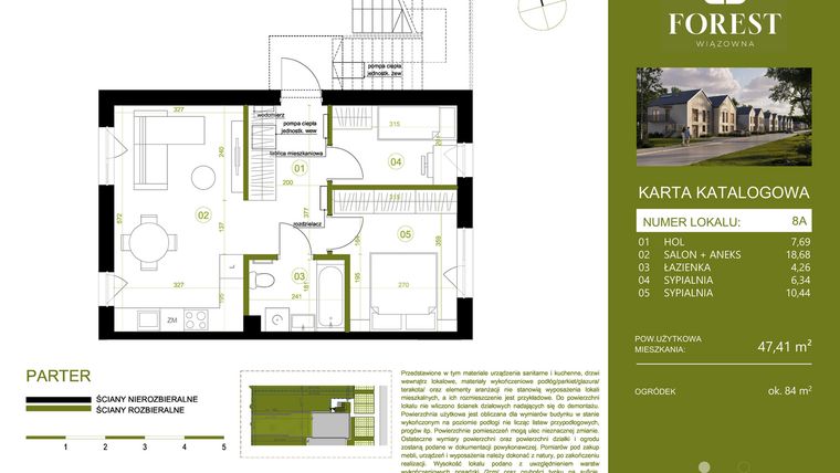 Rzut - Mieszkanie na sprzedaż 3 pokoje o powierzchni 47,41 m² - numer 8A w Wiązowna Forest