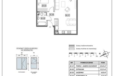 Rzut - Mieszkanie na sprzedaż 2 pokoje o powierzchni 45,92 m² - numer 9.A.30 w Nowe Południe bud. 9