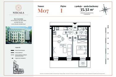 Rzut - Mieszkanie na sprzedaż 2 pokoje o powierzchni 35,32 m² - numer 7 w Niecała Prestige Residence