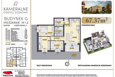 Rzut - Mieszkanie na sprzedaż 4 pokoje o powierzchni 66,7 m² - numer M1.2 w Osiedle Sosnowa G
