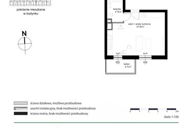 Rzut - Mieszkanie na sprzedaż 1 pokój o powierzchni 32,02 m² - numer M 137 w Kwietny Ogród