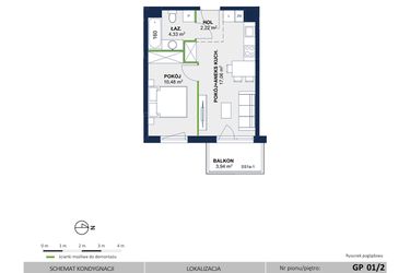 Rzut - Mieszkanie na sprzedaż 2 pokoje o powierzchni 34,08 m² - numer 17 w Wolne Miasto etap VII