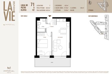 Rzut - Mieszkanie na sprzedaż 2 pokoje o powierzchni 43,35 m² - numer 71 w La Vie House