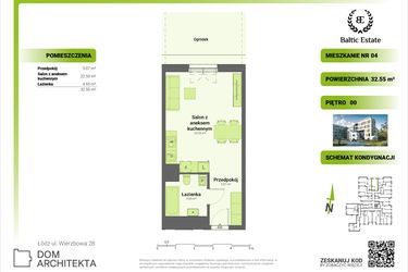 Rzut - Mieszkanie na sprzedaż 1 pokój o powierzchni 32,55 m² - numer 00.M.04 w Dom Architekta