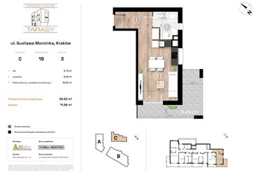Rzut - Mieszkanie na sprzedaż 1 pokój o powierzchni 29,52 m² - numer C19 w Krzesławickie Tarasy
