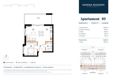 Rzut - Mieszkanie na sprzedaż 2 pokoje o powierzchni 49,29 m² - numer 10 w Apartamenty Marina Rogowo