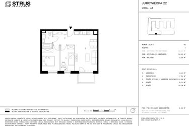 Rzut - Mieszkanie na sprzedaż 3 pokoje o powierzchni 53,22 m² - numer 1.A4-95 w Jurowiecka 22