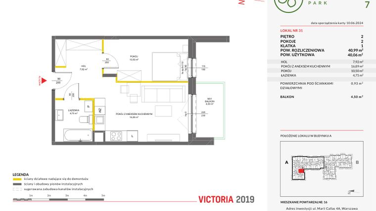 Rzut - Mieszkanie na sprzedaż 2 pokoje o powierzchni 40,99 m² - numer 31 w Olchowy Park VII