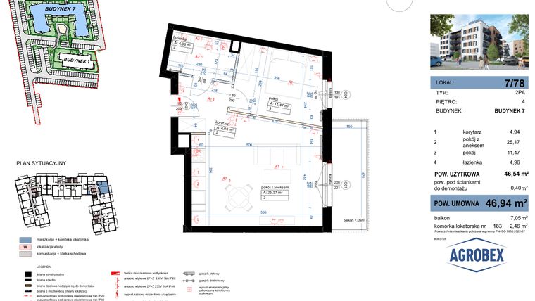 Rzut - Mieszkanie na sprzedaż 2 pokoje o powierzchni 46,94 m² - numer 7/78 w Nove Garby
