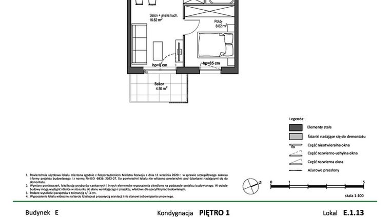 Rzut - Mieszkanie na sprzedaż 2 pokoje o powierzchni 32,35 m² - numer E.1.13 w Nowy Świat Ostoja etap II - EFG