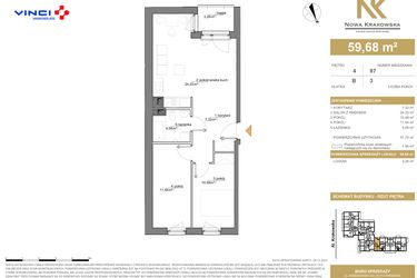 Rzut - Mieszkanie na sprzedaż 3 pokoje o powierzchni 59,68 m² - numer B.4.97 w Nowa Krakowska