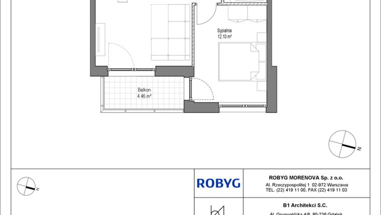 Rzut - Mieszkanie na sprzedaż 2 pokoje o powierzchni 40,52 m² - numer A.1M02 w Leszczyńskich 2