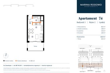 Rzut - Mieszkanie na sprzedaż 1 pokój o powierzchni 26,04 m² - numer 74 w Apartamenty Marina Rogowo