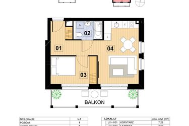 Rzut - Mieszkanie na sprzedaż 2 pokoje o powierzchni 36,52 m² - numer L7 w Green Park Resort III