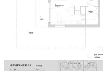 Rzut - Mieszkanie na sprzedaż 1 pokój o powierzchni 28,45 m² - numer E.0.2 w ATAL Parkowa