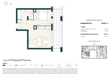 Rzut - Mieszkanie na sprzedaż 1 pokój o powierzchni 35,91 m² - numer 2. M2. w Przy Placu Wolności