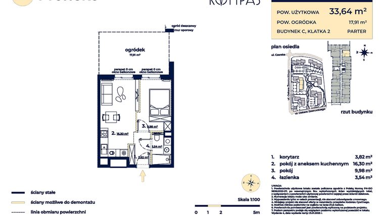 Rzut - Mieszkanie na sprzedaż 2 pokoje o powierzchni 33,64 m² - numer C29 w Osiedle Kompas