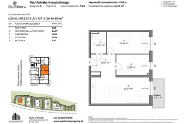 Rzut - Mieszkanie na sprzedaż 2 pokoje o powierzchni 64,5 m² - numer A.26 w Och!Widzew