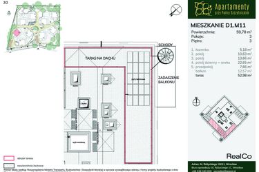 Rzut - Mieszkanie na sprzedaż 3 pokoje o powierzchni 59,78 m² - numer D1.M11 w Apartamenty przy Parku Szczytnickim